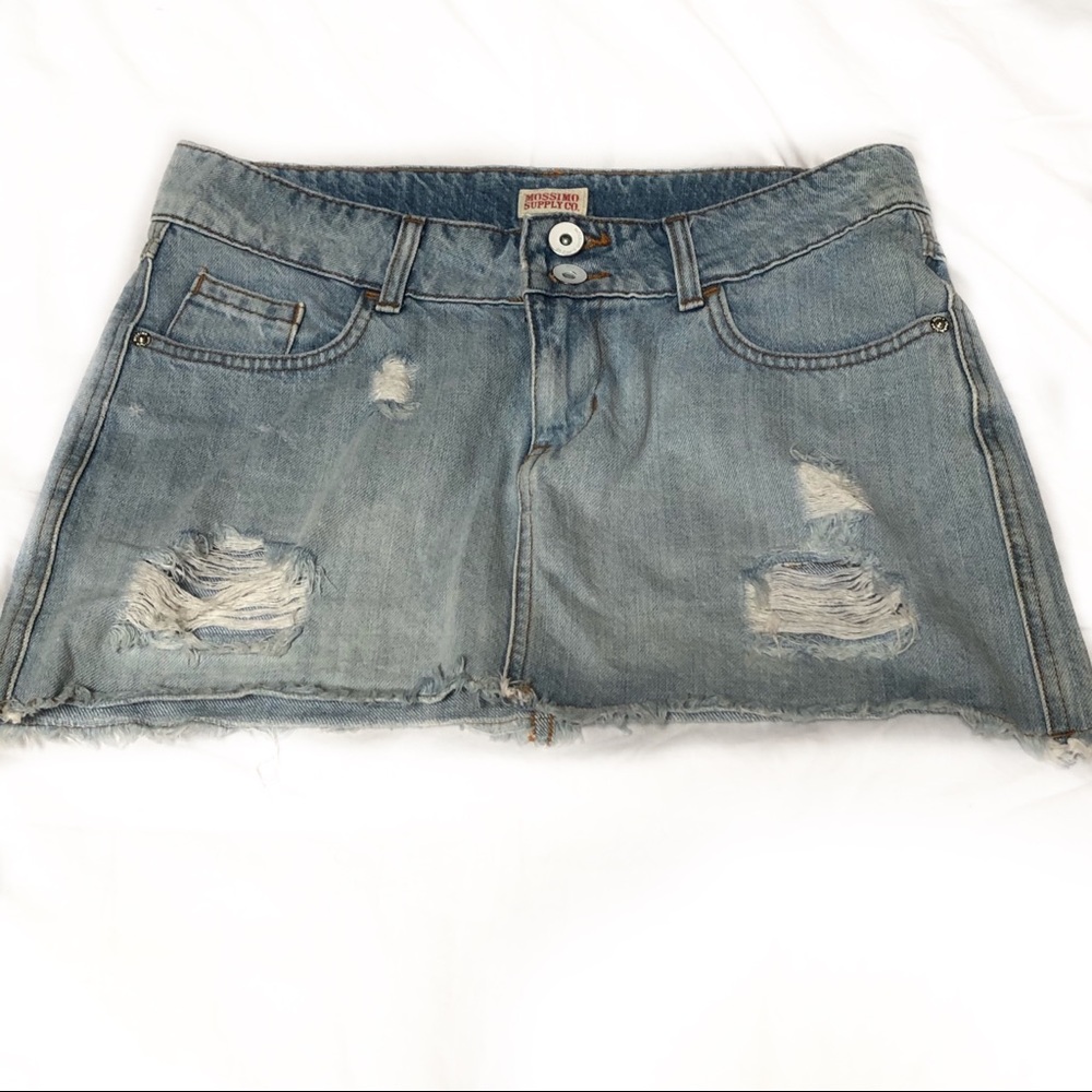 Light wash distressed denim jean mini skirt junior